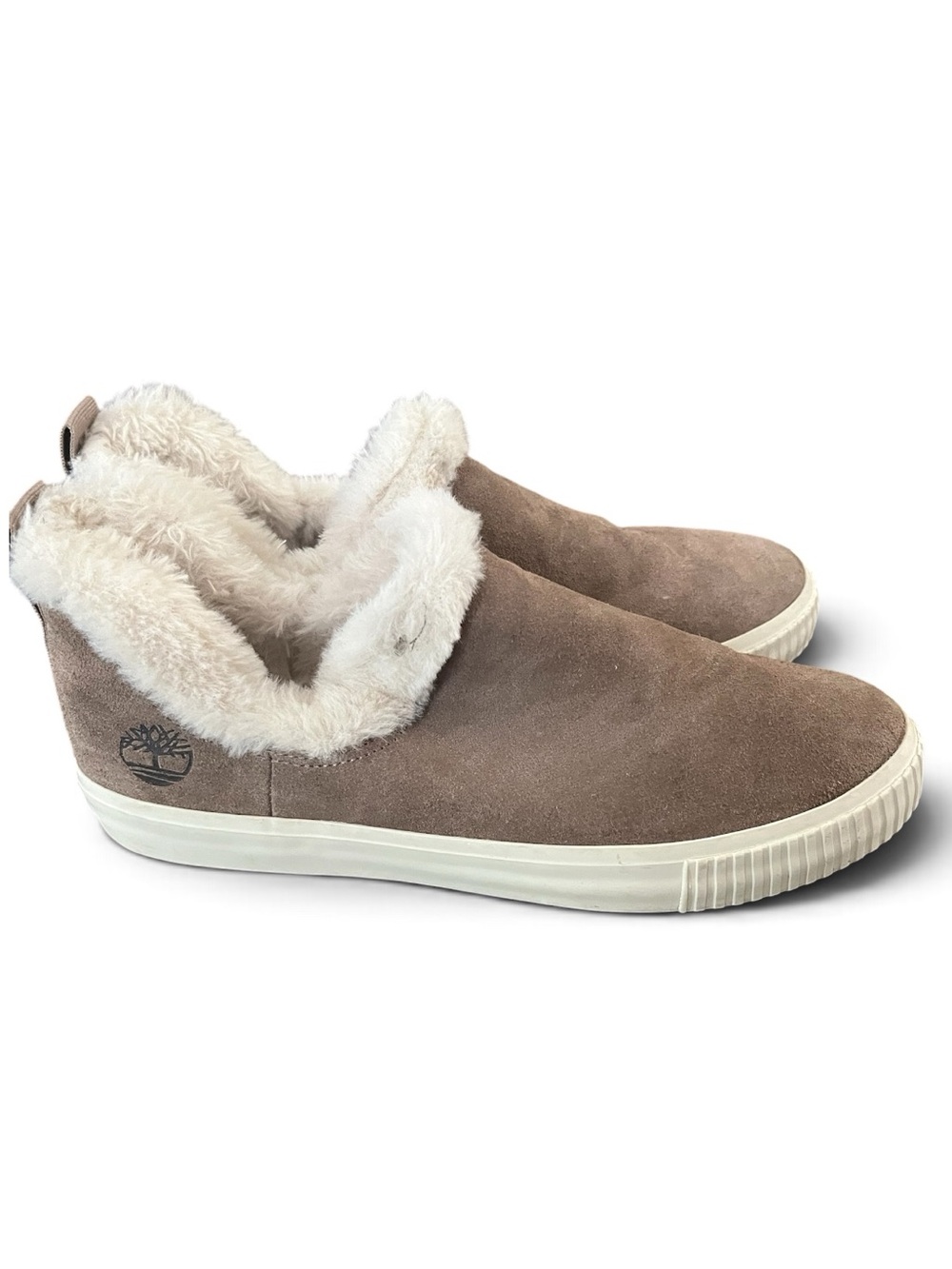 Timberland Suede Faux Shearling Lined Slip On Sneakers Taupe 10